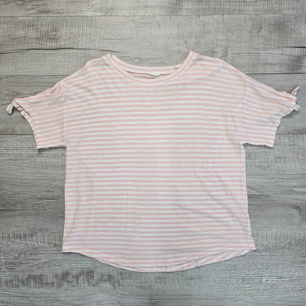 Caslon Pink/White Striped T-shirt WMNs S Crew Neck Loose Fit Short Sleeve Cotton - Picture 3 of 7